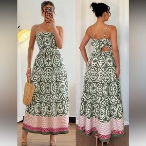 Green and Pink Patterned Maxi Dress